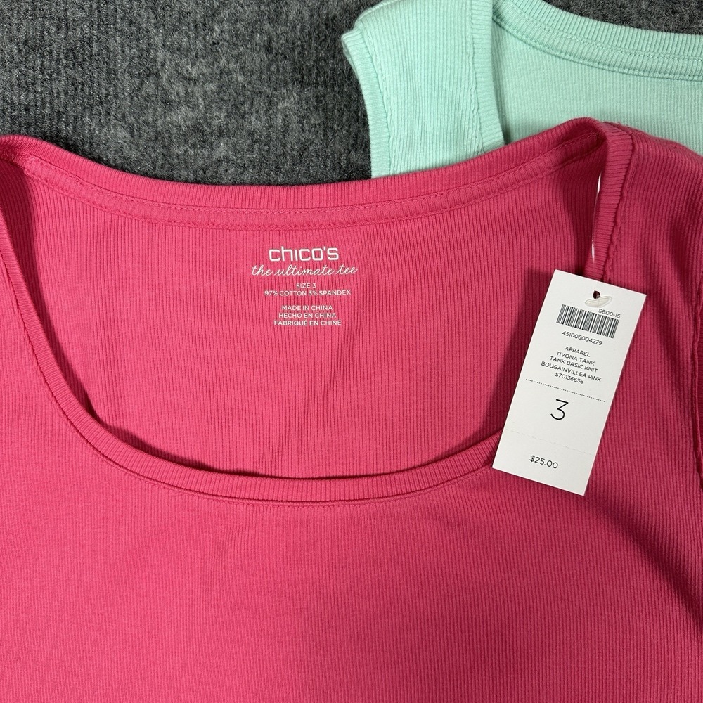 NWT CHICO'S Ultimate Tee Tank Top Bundle Of 4 Size 3/XL Pink Mint Black White - Picture 3 of 12